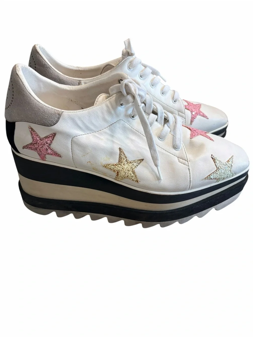 Stella Mcartney women’s White Star-Accent Platform Sneakers - Pink & Gold Stars